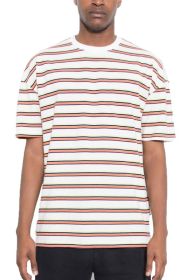 Striped Round Neck Tshirt (Color: white lime, size: S)