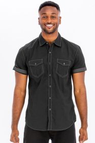 Weiv Outline Stitch Short Sleeve Shirt (Color: Black, size: 2XL)