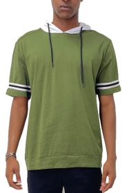 SHORT SLEEVE HOODED SHIRT (Color: Olive, size: L)