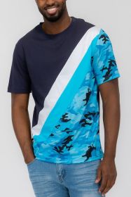 SHORT SLEEVE CAMO COLOR BLOCK TSHIRT (Color: Navy, size: 2XL)