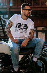 Best Father in the Galaxy Graphic Mens Tee (Color: White, size: 3X)