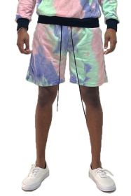 Weiv Mens Tye Dye Sweat Shorts (Color: LIME PURPLE, size: S)
